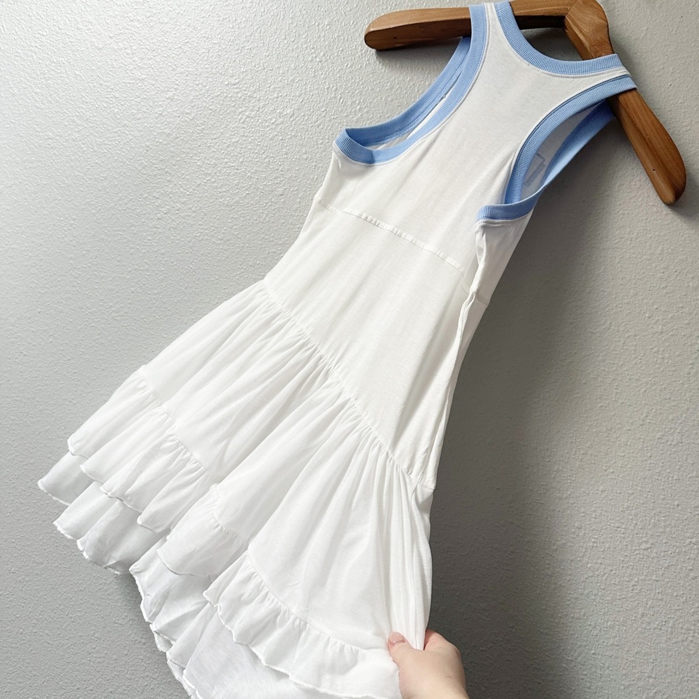 Daily Practice Anthro Varsity Sleeveless Tank Dress White Tiered Ruffle Size XS - Picture 7 of 10